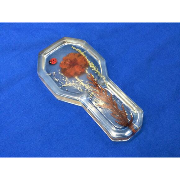 70s Acrylic Pressed flower spoon rest - Picture 2 of 7